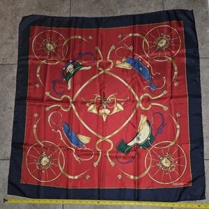 Celine Red and Navy Silk Scarf Aprox 33"x33"